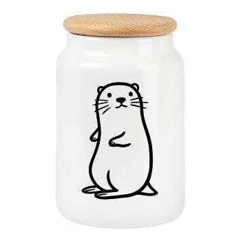loutre - Boîte à biscuits avec couvercle en bois - blanc - Devant