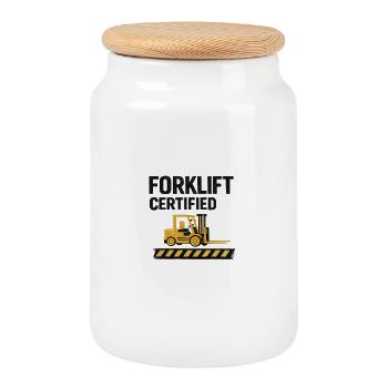 Motif certifié chariot élévateur - Boîte à biscuits avec couvercle en bois - blanc - Devant