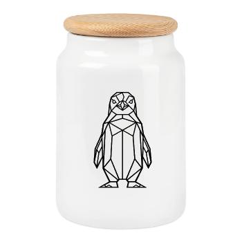 Geometrischer Pinguin (black) - Keksdose mit Holzdeckel - Weiß - Vorne