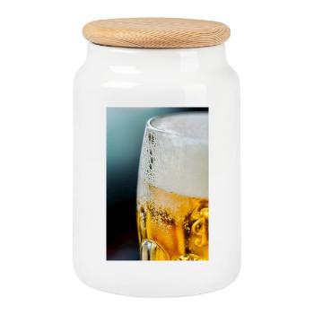 Lichtgold Bierglas Muster - Keksdose mit Holzdeckel - Weiß - Vorne