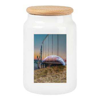 Earth Arc Truck Horizon - Cookie Jar with Wooden Lid - white - Front