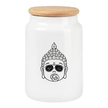 Buddha Schwarze Weiße Brille - Keksdose mit Holzdeckel - Weiß - Vorne