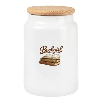 Motif de livre ouvert de la Bookgirl - Boîte à biscuits avec couvercle en bois - blanc - Devant