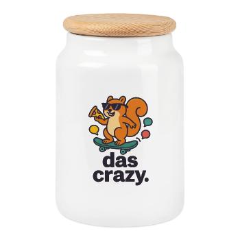 Skater-Eichhörnchen mit Pizza - Keksdose mit Holzdeckel - Weiß - Vorne