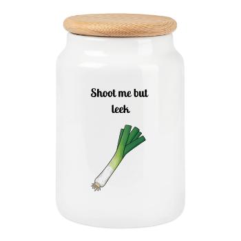 Jeu de mots : Shoot Me But Leek - Boîte à biscuits avec couvercle en bois - blanc - Devant