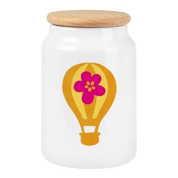Balloon Flower Holiday Sky Kids Hot Air Balloon - Cookie Jar with Wooden Lid - white - Front