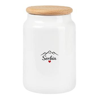 Souvenir de design de voyage en Serbie : vacances dans les Balkans - Boîte à biscuits avec couvercle en bois - blanc - Devant