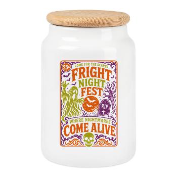 Fright Night Fest Halloween Fantôme - Boîte à biscuits avec couvercle en bois - blanc - Devant