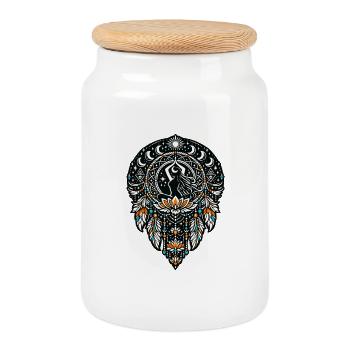 Mandala de la Danse Lunaire avec Plume de Lotus - Boîte à biscuits avec couvercle en bois - blanc - Devant