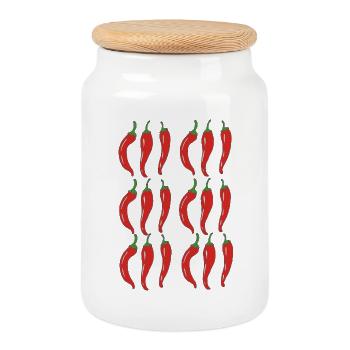 Chili Muster  - Keksdose mit Holzdeckel - Weiß - Vorne