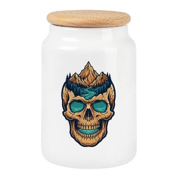 Skull Mountain Landscape - Cookie Jar with Wooden Lid - white - Front