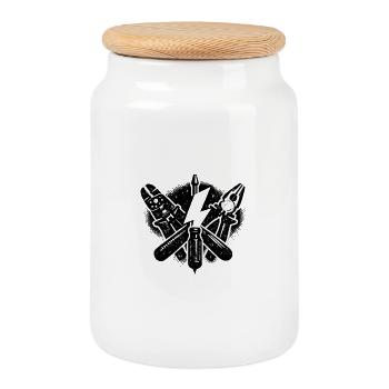 Electrician Tools Power Technology Design - Cookie Jar with Wooden Lid - white - Front