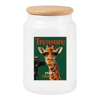 Giraffe - Cookie Jar with Wooden Lid - white - Front