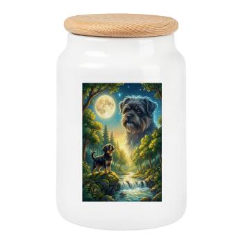 Howling to the Moon Meme Animal Dog Monkey Pinscher - Cookie Jar with Wooden Lid - white - Front