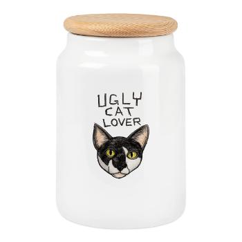 Ugly Cat Lover - Cookie Jar with Wooden Lid - white - Front