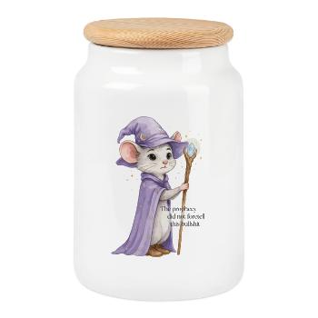 Mouse Spell: Purple Cloak and Crystal Staff - Cookie Jar with Wooden Lid - white - Front