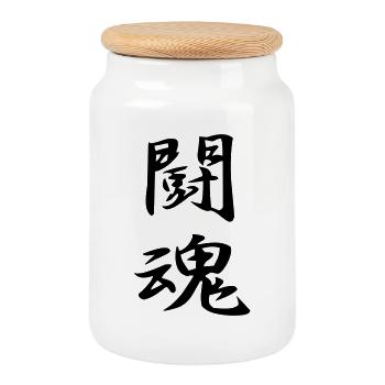 Fighting Spirit Kanji - Boîte à biscuits avec couvercle en bois - blanc - Devant