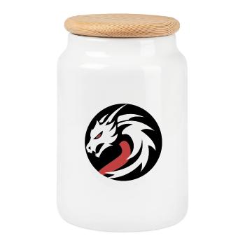 Akayomi Corp. Logo 2 - Cookie Jar with Wooden Lid - white - Front