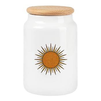 Vintage Strahlende Sonne - Keksdose mit Holzdeckel - Weiß - Vorne