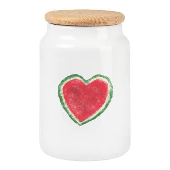 Melone, Wassermelone, Aquarell, Herz - Keksdose mit Holzdeckel - Weiß - Vorne