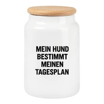 Mein Hund bestimmt meinen Tagesplan - Keksdose mit Holzdeckel - Weiß - Vorne