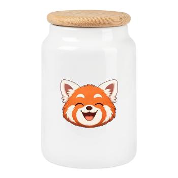 Paresseux, le panda roux tout sourire - Boîte à biscuits avec couvercle en bois - blanc - Devant
