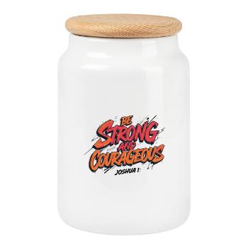 Be strong and brave - Cookie Jar with Wooden Lid - white - Front