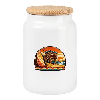 Planche de surf de sauveteur de plage Sunset - Boîte à biscuits avec couvercle en bois - blanc - Devant