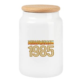 Original 1985 Retro Vintage Typography - Cookie Jar with Wooden Lid - white - Front