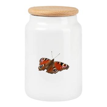Red Eyespot Butterfly - Cookie Jar with Wooden Lid - white - Front