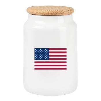 Dark Red American Flag - Cookie Jar with Wooden Lid - white - Front