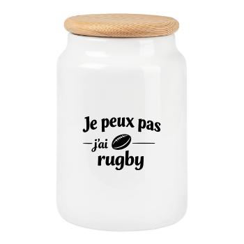 Je peux pas j’ai rugby – Humour sport et passion  - Boîte à biscuits avec couvercle en bois - blanc - Devant