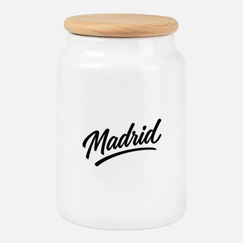 Madrid Script Urban Logo - Cookie Jar with Wooden Lid - white