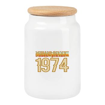 Original 1974 Retro Années 70 - Boîte à biscuits avec couvercle en bois - blanc - Devant