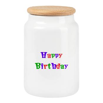 ANNIVERSARY. HAPPY BIRTHDAY. HAPPY BIRTHDAY. - Cookie Jar with Wooden Lid - white - Front