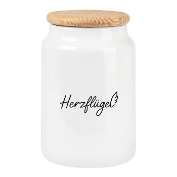 Heart wings - Cookie Jar with Wooden Lid - white - Front