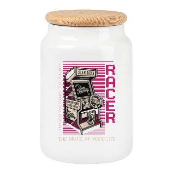 Racer Arcade Neon Retro - Keksdose mit Holzdeckel - Weiß - Vorne