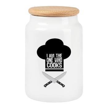 I Am The One Who Cooks - Cookie Jar with Wooden Lid - white - Front
