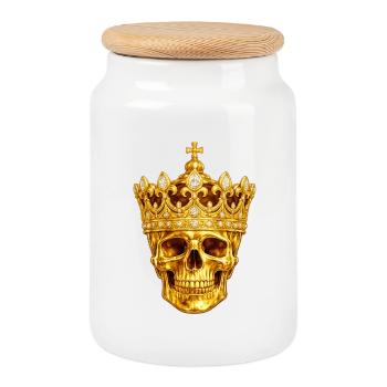 Goldener Totenkopf Krone - Keksdose mit Holzdeckel - Weiß - Vorne