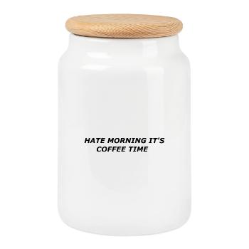 Coffee - Cookie Jar with Wooden Lid - white - Front