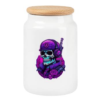 Skull warrior with camouflage helmet and roses - Cookie Jar with Wooden Lid - white - Front