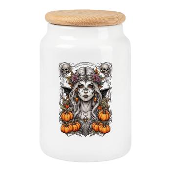 Moon Shadow Fairy with Pumpkins - Cookie Jar with Wooden Lid - white - Front