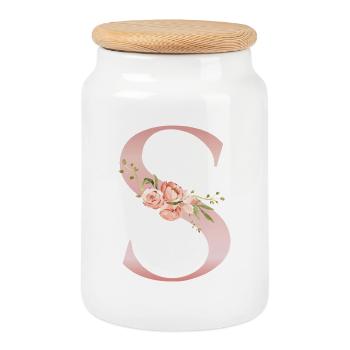 S florale pastel sur vêtement - Boîte à biscuits avec couvercle en bois - blanc - Devant