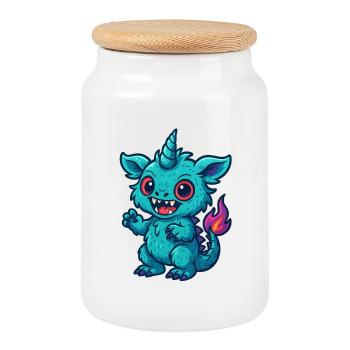 Colorful Fantasy Unicorn Design - Cookie Jar with Wooden Lid - white - Front