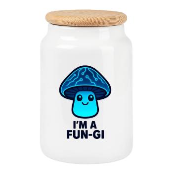 Fun-Gi Leuchtpilz - Keksdose mit Holzdeckel - Weiß - Vorne