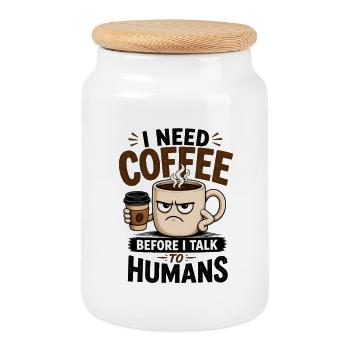 I Need Coffee Before I Talk to Humans - Cookie Jar with Wooden Lid - white - Front