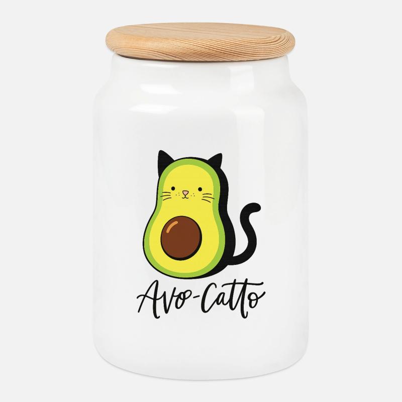 Avocado Katze - Keksdose mit Holzdeckel - Weiß
