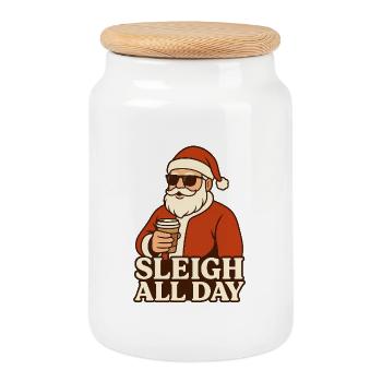 Sleigh All Day Santa - Cookie Jar with Wooden Lid - white - Front