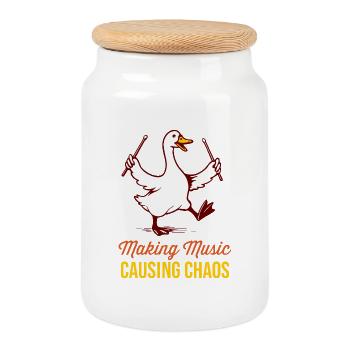 Oie Batteur Drôle : Chaos musical - Boîte à biscuits avec couvercle en bois - blanc - Devant