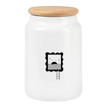 Fenêtre sur mer - Boîte à biscuits avec couvercle en bois - blanc - Devant